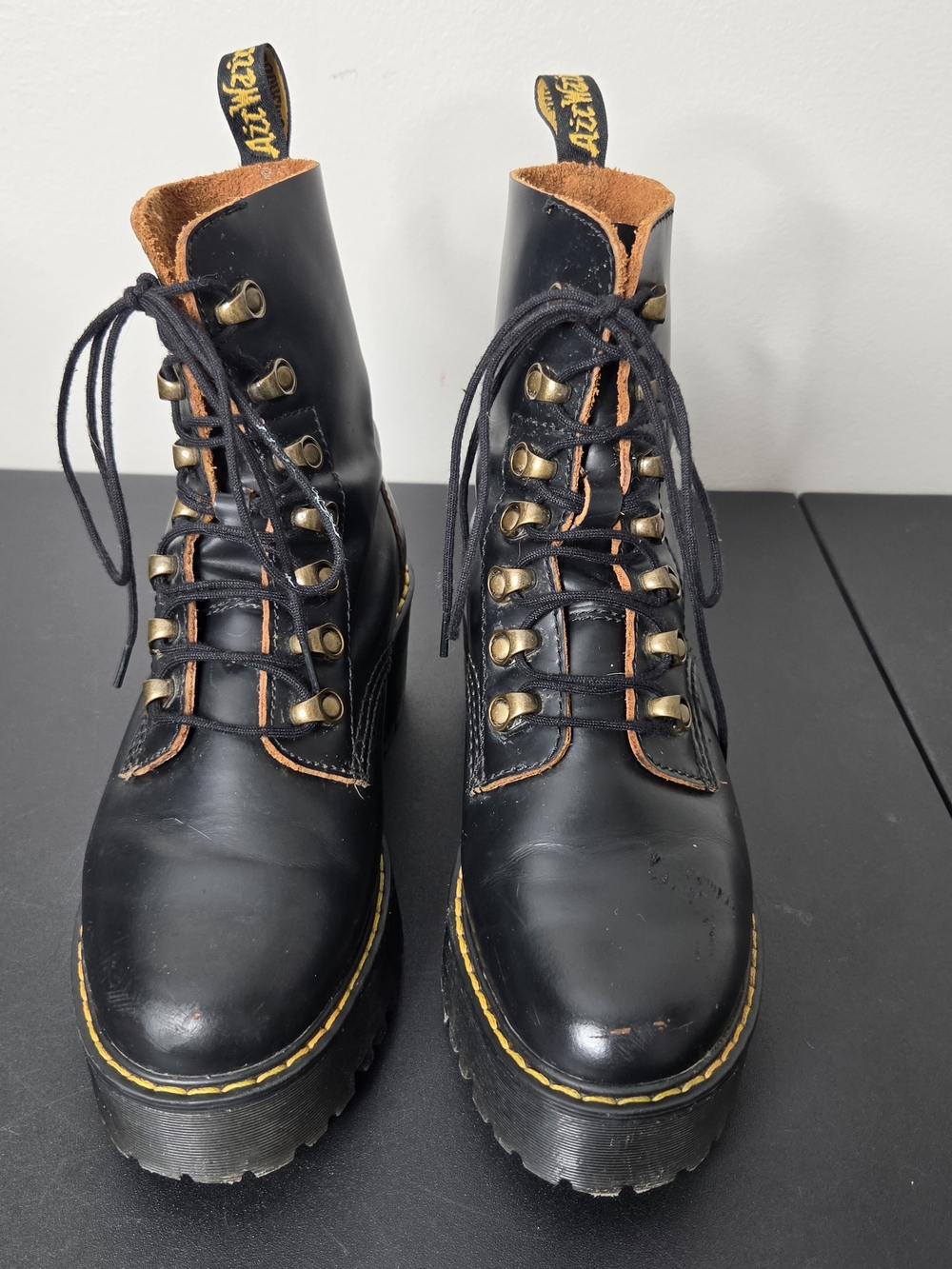 Dr Martens Leona Vintage Smooth Leather Heeled Combat Boots
